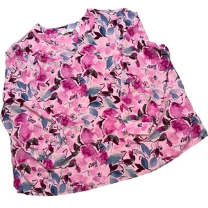 D&Co women’s plus Pink top floral long sleeve multi colored cotton size 3X - Picture 1 of 7