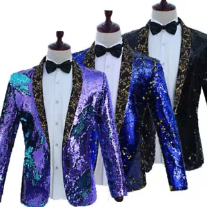 Giacca tuta uomo reversibile bicolore paillettes glitter blazer cappotto palcoscenico danza top - Foto 1 di 21