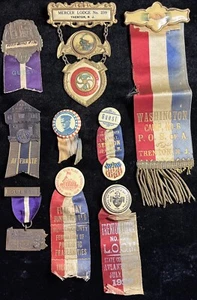 Antiguo lote de 9 prendedores políticos Whitehead and Hoag de la década de 1890 y pinback de logia. - Imagen 1 de 23