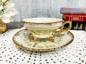 Yamato Three 3 Footed Teacup With Saucer, Japan - Picture 1 of 8