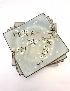 Oriental Apple Blossom Print Ceramic Square Sushi Plates Set Of 4 Pale Blue - Bild 1 von 9