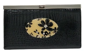 DEBBIE BROOKS CROC EMBOSSED BLACK LEATHER HAND SIGNED WALLET - Picture 1 of 11