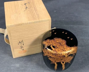 Japanese Natsume Tea Caddy Old Pine Makie Lacquerware Matcha Tea Container - Afbeelding 1 van 9