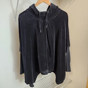 Calvin Klein Performance Damen Medium Black Velvet Velour Batwing Hoodie Schwarz - Bild 1 von 8