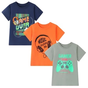 HILEELANG 3 Pack Big Boy Short Sleeve Tees Summer  Orange Navy Grey Games... - Picture 1 of 1