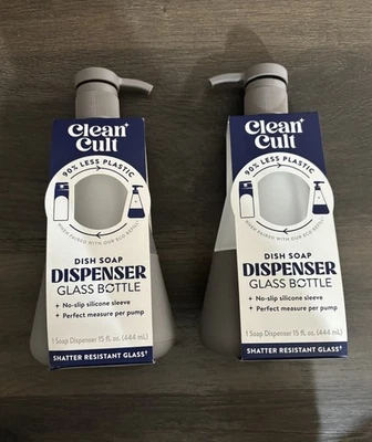 Clean Cult Juego de 2 Botellas de Vidrio Dispensador de Jabón Gris 15oz ¡Nuevo! Foto 1 de 3