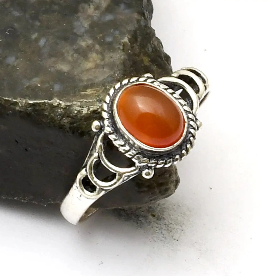 Carnelian 宝石手工戒指首饰适用于新年美国尺寸 10.75 AR 40488 — 第 1/1 张图片