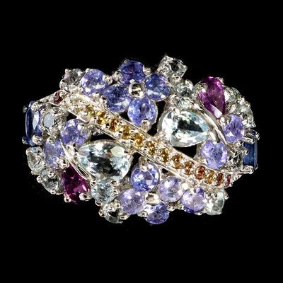 Anillo de plata de ley 925 pera aguamarina zafiro tanzanita piedras preciosas joyería talla  Foto 1 de 4