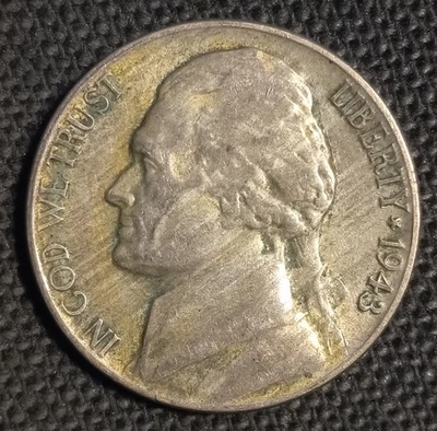 1943-P Jefferson War Nickel Improper Alloy Mix Error "Woody" Obverse & Reverse  - Image 1 of 2