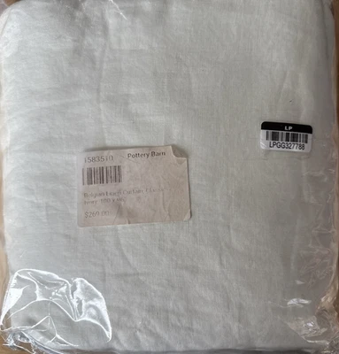 (1) Pottery Barn Belgian Flax Linen Curtain Drape 100x96" Classic Ivory - New - Image 1 of 2