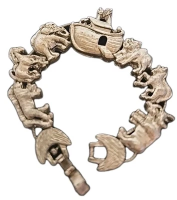 Vintage TOFA Gold Tone Slide Bracelet w/Detailed NOAH'S ARK Charms - Image 1 of 4