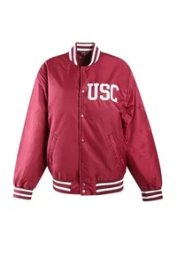 Chaqueta Universitaria USC Trojans Roja Satinada | Abrigo de Escritura Universitaria de Bombardero a Presión Completa - Imagen 1 de 4