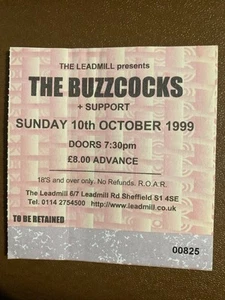 BUZZCOCKS GIG TICKET THE LEADMILL SHEFFIELD 10TH OCT. 1999 TICKET STUB VG COND. - Picture 1 of 2