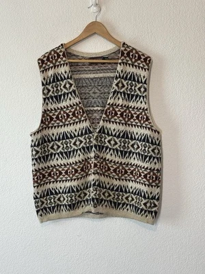 Roundtree Yorke Vintage Sweater Vest Cotton Aztec Western Mens Large Preppy - Image 1 of 4