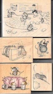 5 HOLZMONTIERTE GUMMISTEMPEL LOT HAUSMAUS 1998, 1999, 2002, 2003: 1 EINMAL BENUTZT - Bild 1 von 1
