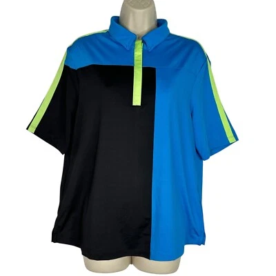Camisa Polo Jamie Sadock Para Mujer Talla L Azul Bayou Negro Bloques de Color Golf 1/4 Cremallera Foto 1 de 4