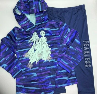 女孩尺寸 5/6 迪士尼冰雪奇缘可爱 2 件裤子套装连帽衬衫 Elsa  — 第 1/4 张图片