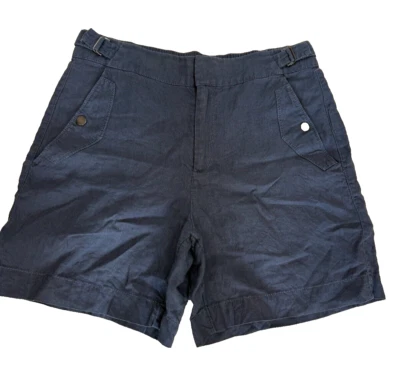 Pantalones cortos Athleta azul marino de lino para mujer cintura elástica frente plano 32x5 talla 8 Foto 1 de 4