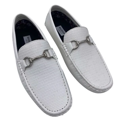 Mocasines de conducción Steve Madden Horsebit para hombre 10 blancos imitación cuero tejido de canasta Foto 1 de 4