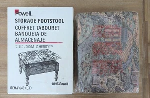 Vtg POWELL Storage Footstool Tapestry Hinged Fabric Top Farm Scene Cherry Wood - Picture 1 of 8