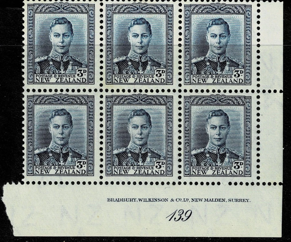 NEW ZEALAND - 1941 K.G.vi 3d BLUE. PLATE BLOCK 139 - #M7a6 - MUH - NZ 440 - Image 1 of 1