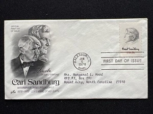 1731 Carl Sandburg Poet FDC Art Craft Jan 6 1978 Galesburg IL - Picture 1 of 2