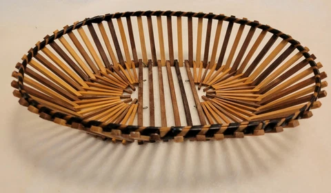 MCM Bamboo Basket Wood Slat Oval Mid Century Modern Decor Vintage preowned Cover