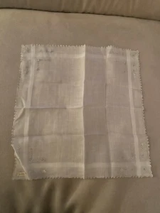 Vintage White Scalloped Edges Embroidered Wedding Maderia Hankie 11" x 12" NWT - Picture 1 of 6