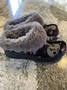 UGG I Heart Ugg Dreams Black/Grey Skulls Sequin Slippers, Kids Size 4 Worn 1 - Picture 1 of 8