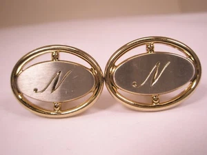 N Monogram Initial Letter Vintage HICKOK Cuff Links nolan norman niles nils neil - Picture 1 of 7