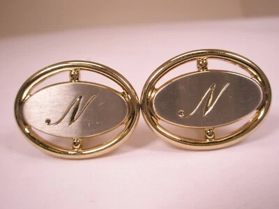 N Monogram Initial Letter Vintage HICKOK Cuff Links nolan norman niles nils neil - Image 1 of 4