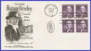 USA4 #1177 U/A FLEETWOOD FDC BL4 Horace Greeley - Picture 1 of 1