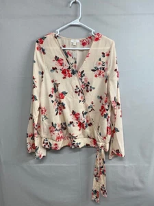 Charming Charlie Women's Blouse Floral Ivory Long Sleeve With Tie Size Medium - Picture 1 of 8