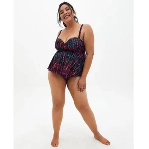 NWT Torrid Multicolor Ikat Tankini Two Piece Swimsuit Size 00 / M / 10 - Picture 1 of 10