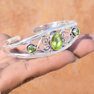 Faceted Peridot Multi Gemstone 925 Sterling Silver Bangle Cuff For Birthday Gift - Picture 1 of 5