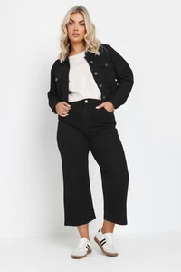 Yours Curve Women's Plus Size Wide Leg Cropped Denim Jeans - Picture 1 of 20