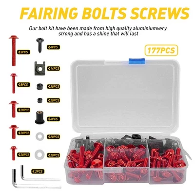 177pcs Motorcycle Complete Bolt Kit Fairing Red Screws For Kawasaki Yamaha New Foto 1 de 4
