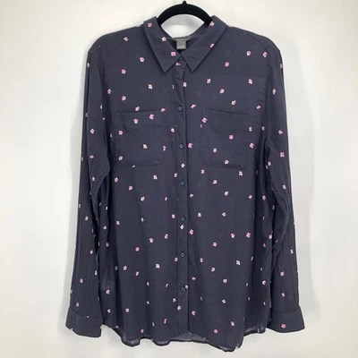 Camisa Eddie Bauer Para Mujer Calce Clásico Azul Marino Floral Manga Larga Con Botones XL Foto 1 de 4