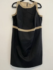 Women’s Tahari Woman Dress 14 Sheath Black & Tan Trim Sleeveless Fully Lined NWT - Picture 1 of 6