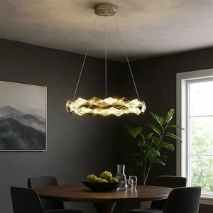 Lampadario Lampada da Soggiorno Cristallo Anello Fumé Trasparente LED H 130 CM - Foto 1 di 8