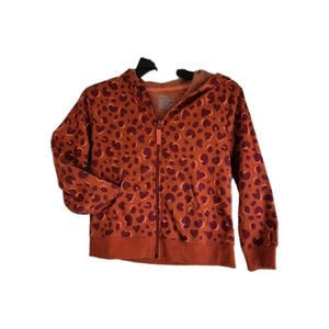 Cat & Jack Zippered Medium 8 Hoodie Girls Animal Print Orange Purple Pockets - Picture 1 of 8