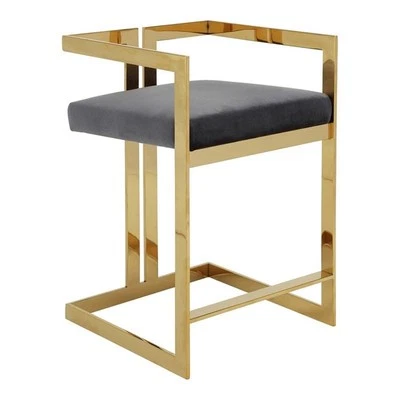 Pangea Home Kenzie 23.6" Velvet/Steel Counter Stool in Gray/Gold - Image 1 of 2
