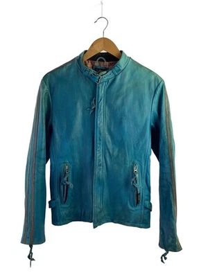 Schott Men’s Blue Leather Single Rider Jacket M  Plain - Image 1 of 4