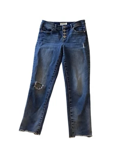 Pantalones de mezclilla Jessica Simpson flecha recta con botones desgastados dobladillo deshilachado talla 26 - Imagen 1 de 10