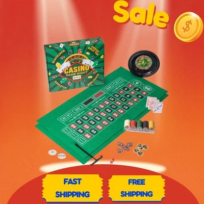 Casino Night 4-in-1 Game Set with Felts, Chips, Dice, Cards for Blackjack - Image 1 of 4