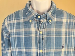 Ralph Lauren Men's blue and white plaid Indigo RL Untucked Fit flannel shirt XXL - Picture 1 of 5