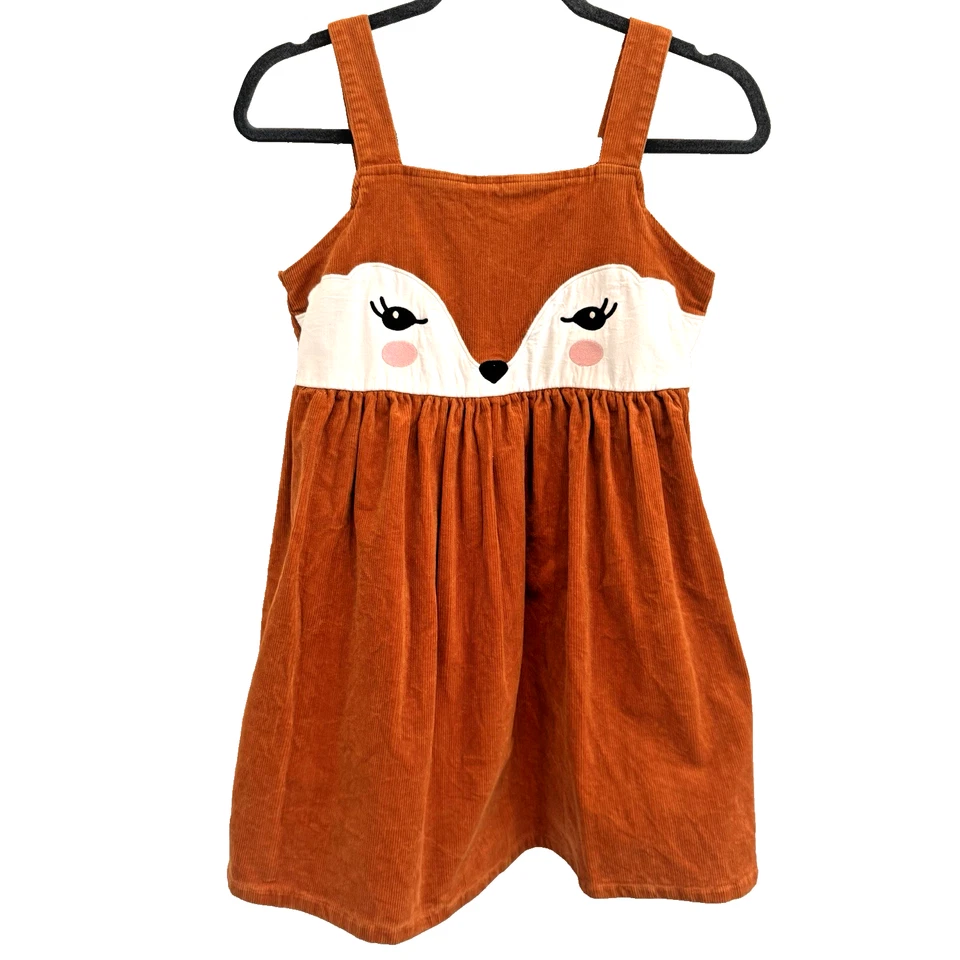 Vestido Gymboree Niñas Courdoroy Talla 12 Jersey Sin Mangas Naranja Zorro Otoño Otoño Foto 1 de 4