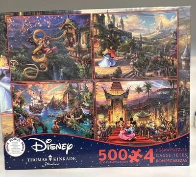 THOMAS KINKADE DISNEY DREAMS COLLECTION MULTI-PACK 4 IN 1 PUZZLE 500 PCS #3674-1 - Image 1 of 4