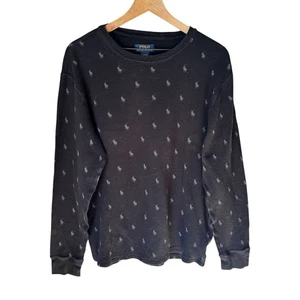 Polo Ralph Lauren Men’s Black Allover Pony Waffle-Knit Sleep Shirt Sz L - Picture 1 of 8