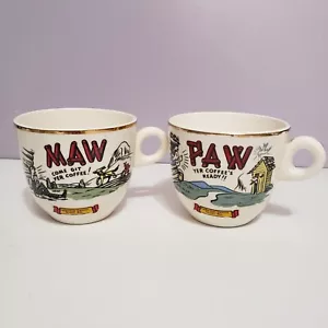 Coffee Cups Mugs MAW PAW " Yer Coffee " White Gold Gild - Picture 1 of 10